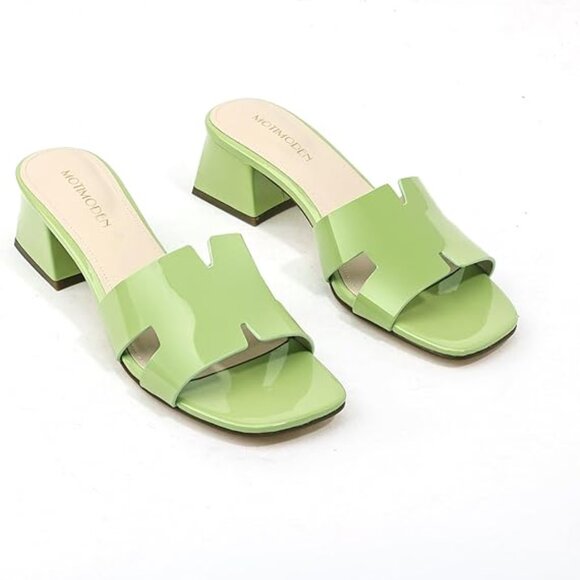 Women's Chunky Square Open Toe Low Block Kitten Heels - Picture 6 of 7